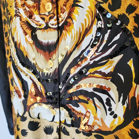 Diane Gilman Black and Brown Leopard Button Down Shirt - Picture 5 of 14